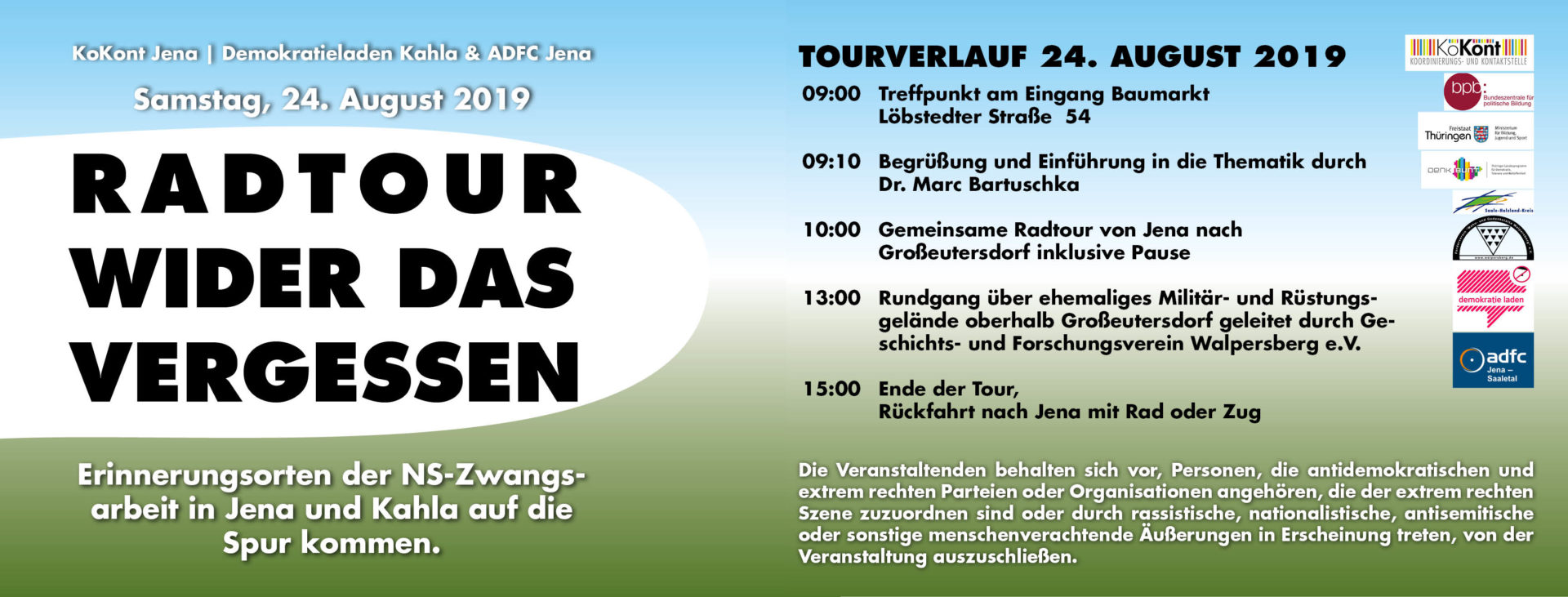 Radtour wider das Vergessen am 24. August